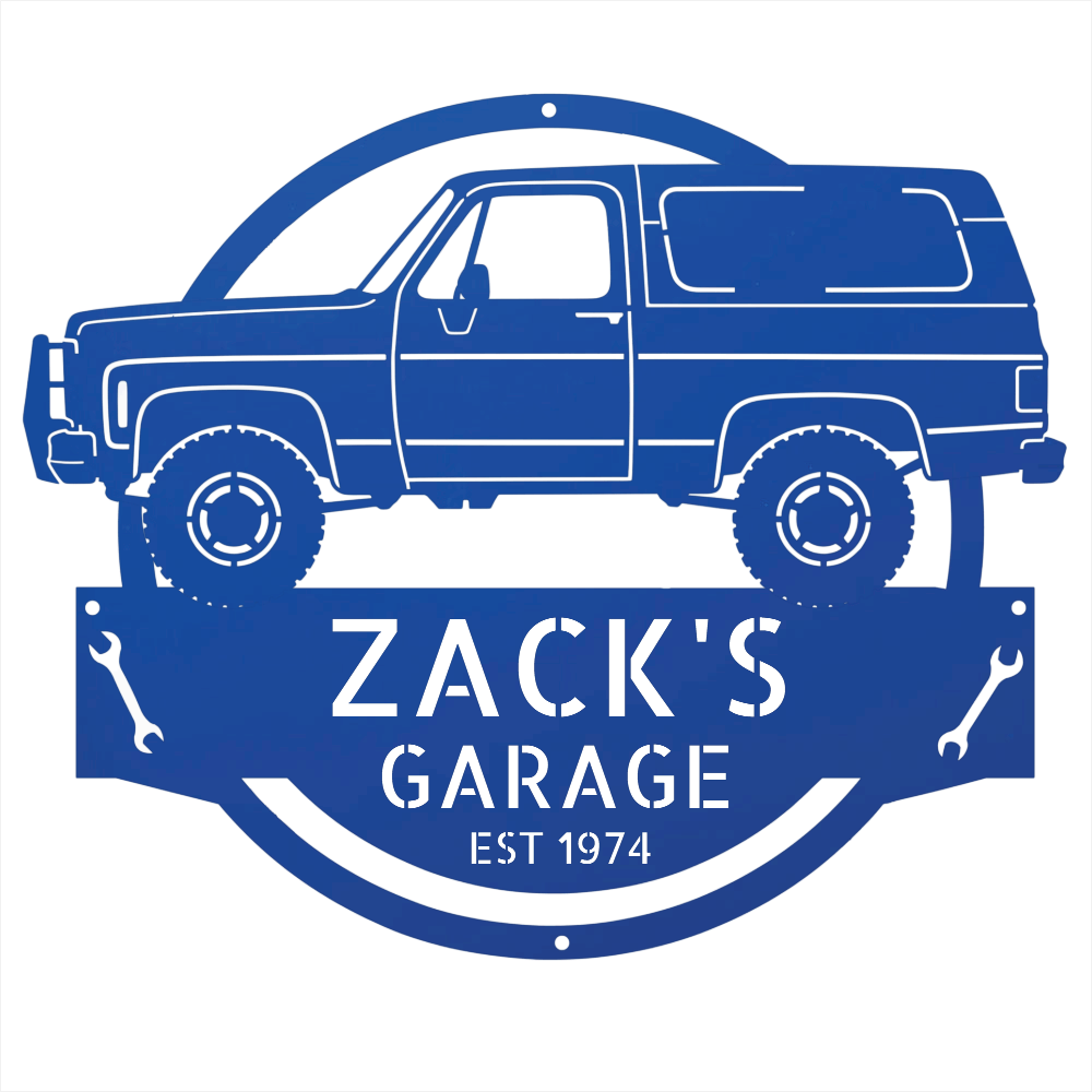 Steel Sign Blue / 12 1973 Chevrolet K5 Blazer Garage Sign | Personalized Squarebody Sign