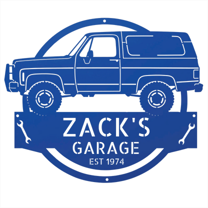 Steel Sign Blue / 12 1973 Chevrolet K5 Blazer Garage Sign | Personalized Squarebody Sign