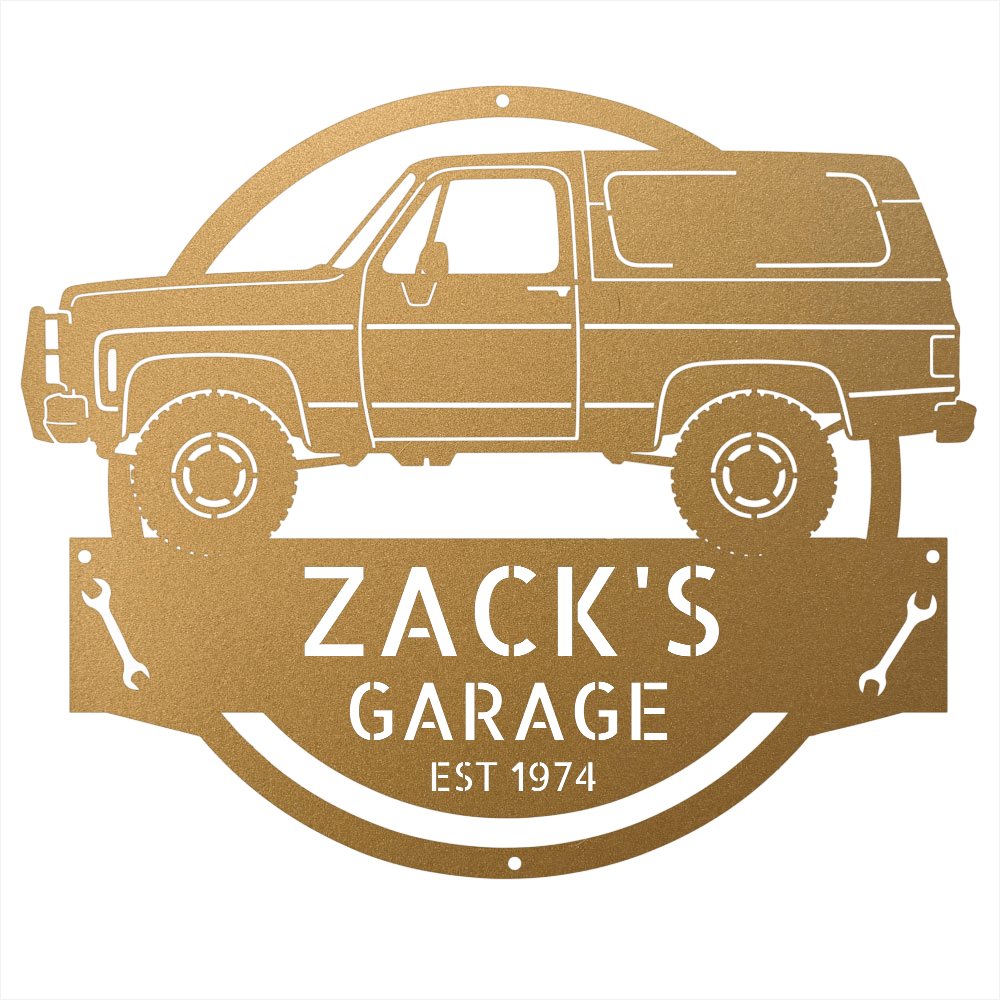 Steel Sign Gold / 12 1973 Chevrolet K5 Blazer Garage Sign | Personalized Squarebody Sign