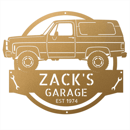 Steel Sign Gold / 12 1973 Chevrolet K5 Blazer Garage Sign | Personalized Squarebody Sign