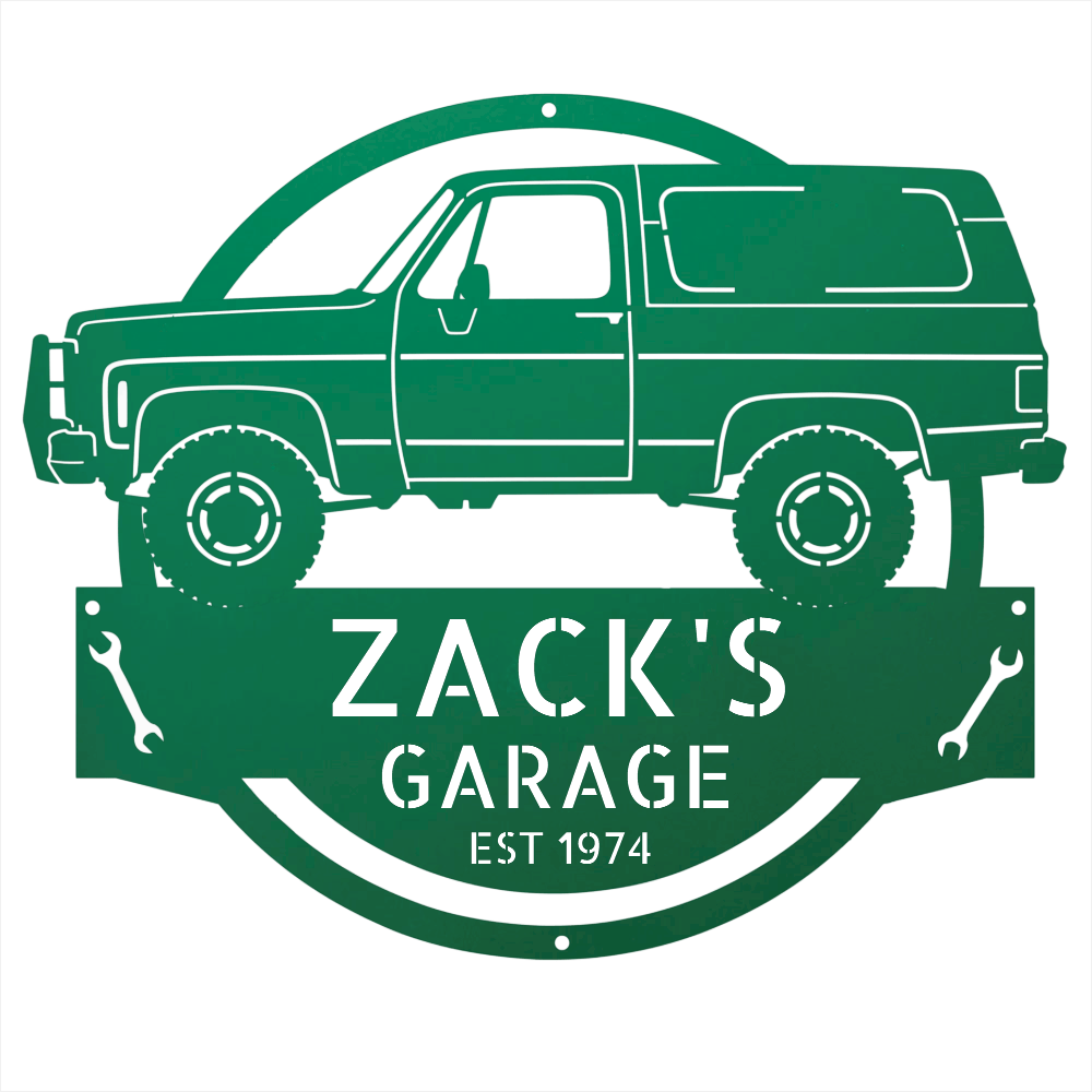 Steel Sign Green / 12 1973 Chevrolet K5 Blazer Garage Sign | Personalized Squarebody Sign