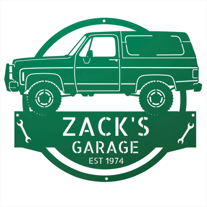 Steel Sign Green / 12 1973 Chevrolet K5 Blazer Garage Sign | Personalized Squarebody Sign