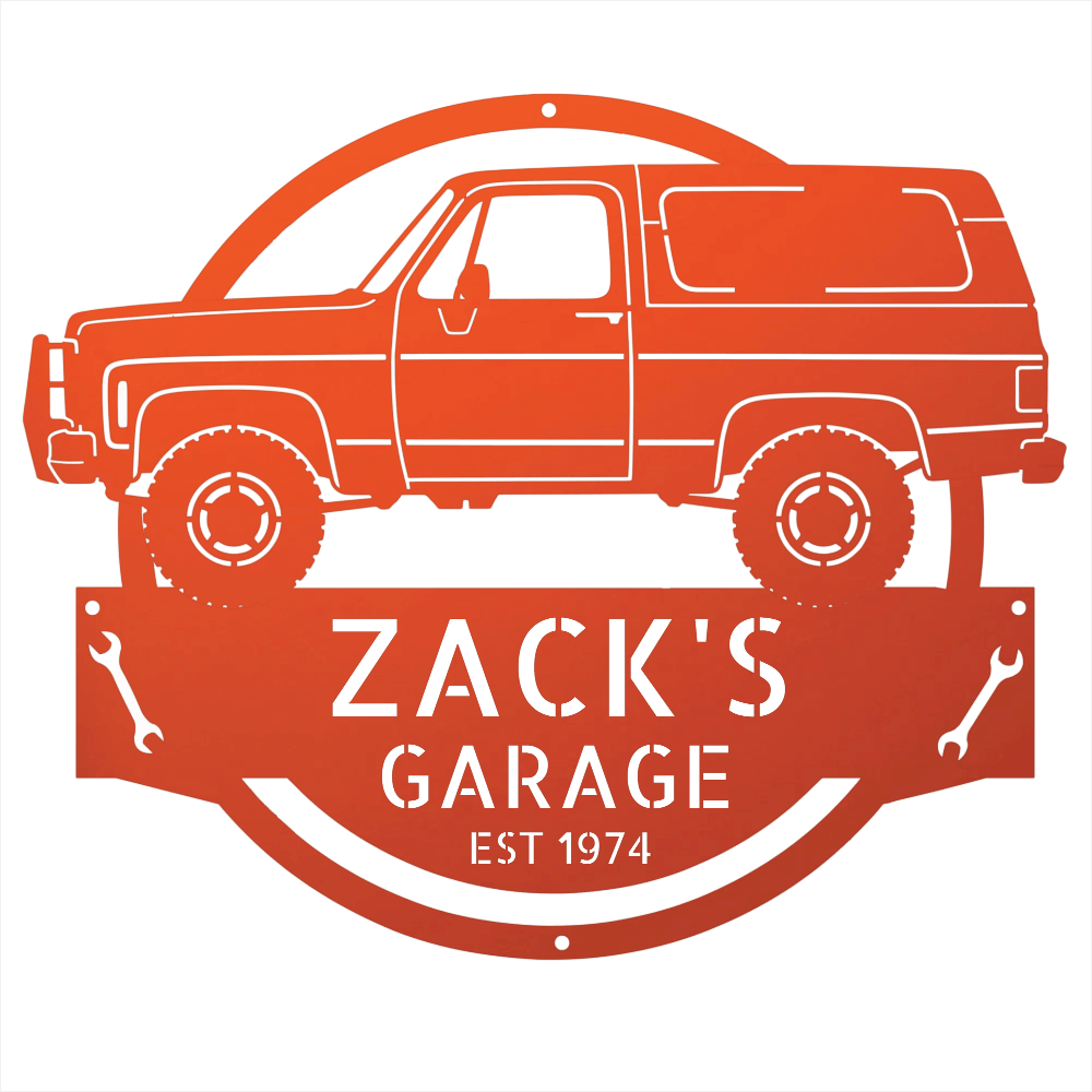 Steel Sign Orange / 12 1973 Chevrolet K5 Blazer Garage Sign | Personalized Squarebody Sign