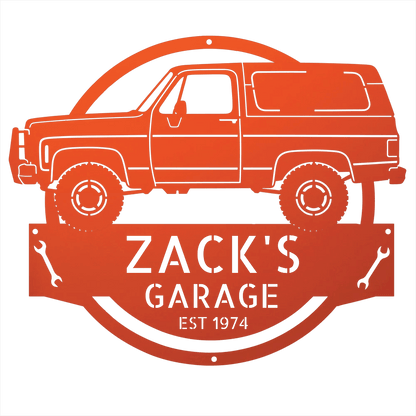Steel Sign Orange / 12 1973 Chevrolet K5 Blazer Garage Sign | Personalized Squarebody Sign