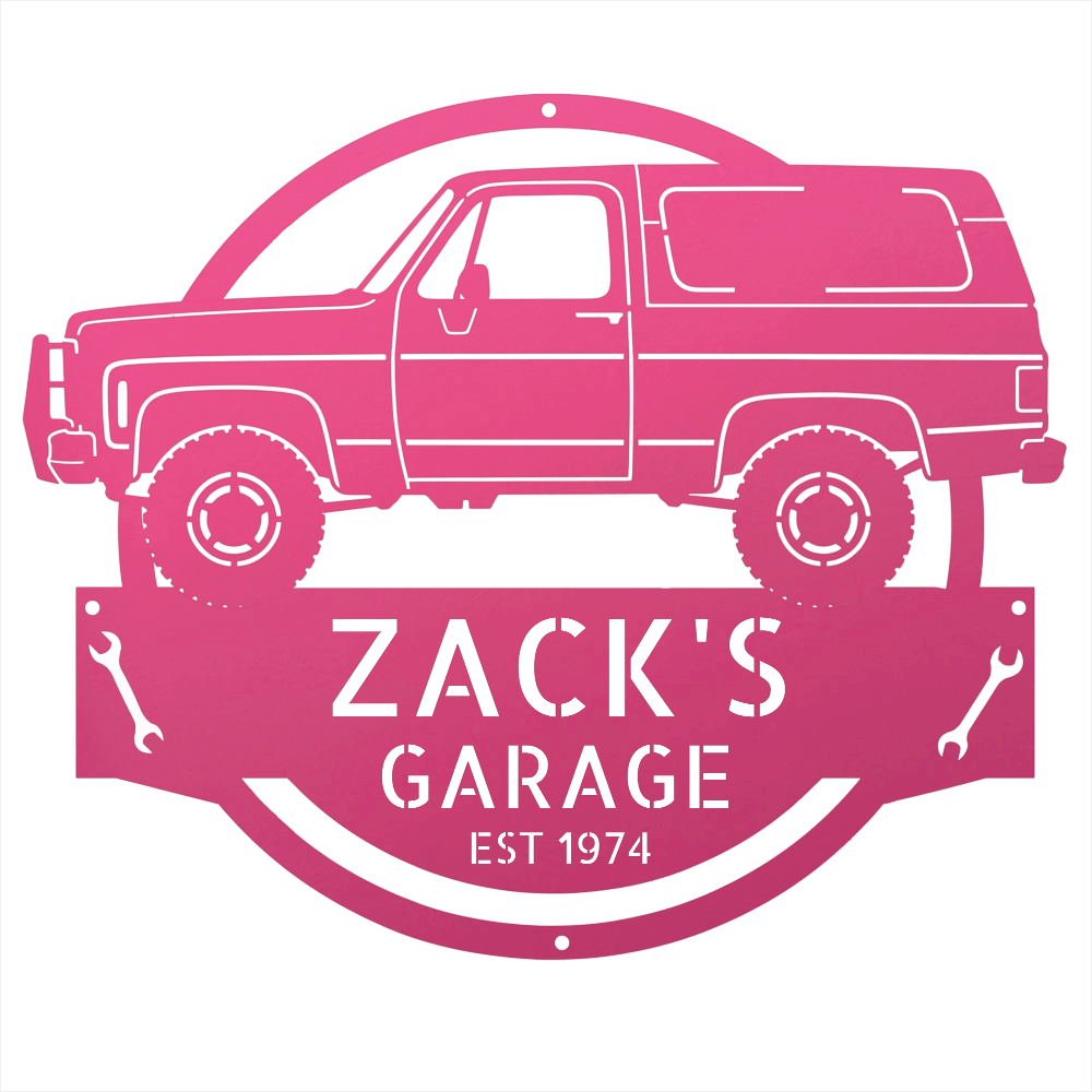 Steel Sign Pink / 12 1973 Chevrolet K5 Blazer Garage Sign | Personalized Squarebody Sign