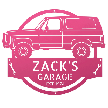Steel Sign Pink / 12 1973 Chevrolet K5 Blazer Garage Sign | Personalized Squarebody Sign