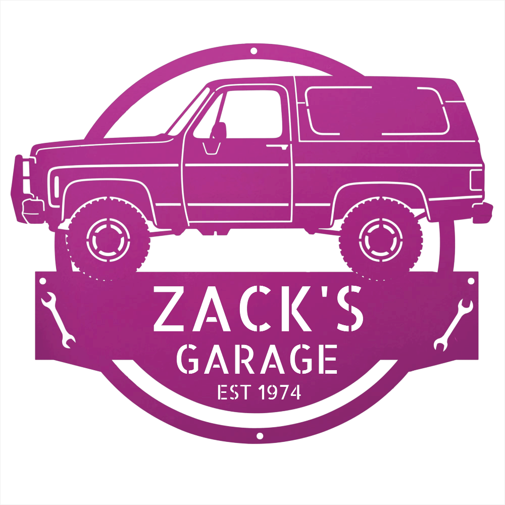 Steel Sign Purple / 12 1973 Chevrolet K5 Blazer Garage Sign | Personalized Squarebody Sign