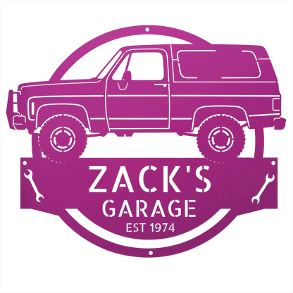 Steel Sign Purple / 12 1973 Chevrolet K5 Blazer Garage Sign | Personalized Squarebody Sign