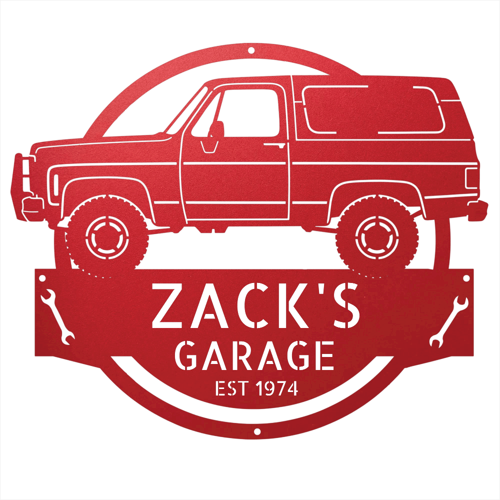 Steel Sign Red / 12 1973 Chevrolet K5 Blazer Garage Sign | Personalized Squarebody Sign
