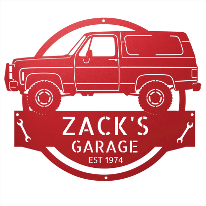 Steel Sign Red / 12 1973 Chevrolet K5 Blazer Garage Sign | Personalized Squarebody Sign