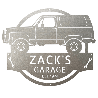 Steel Sign Silver / 12 1973 Chevrolet K5 Blazer Garage Sign | Personalized Squarebody Sign