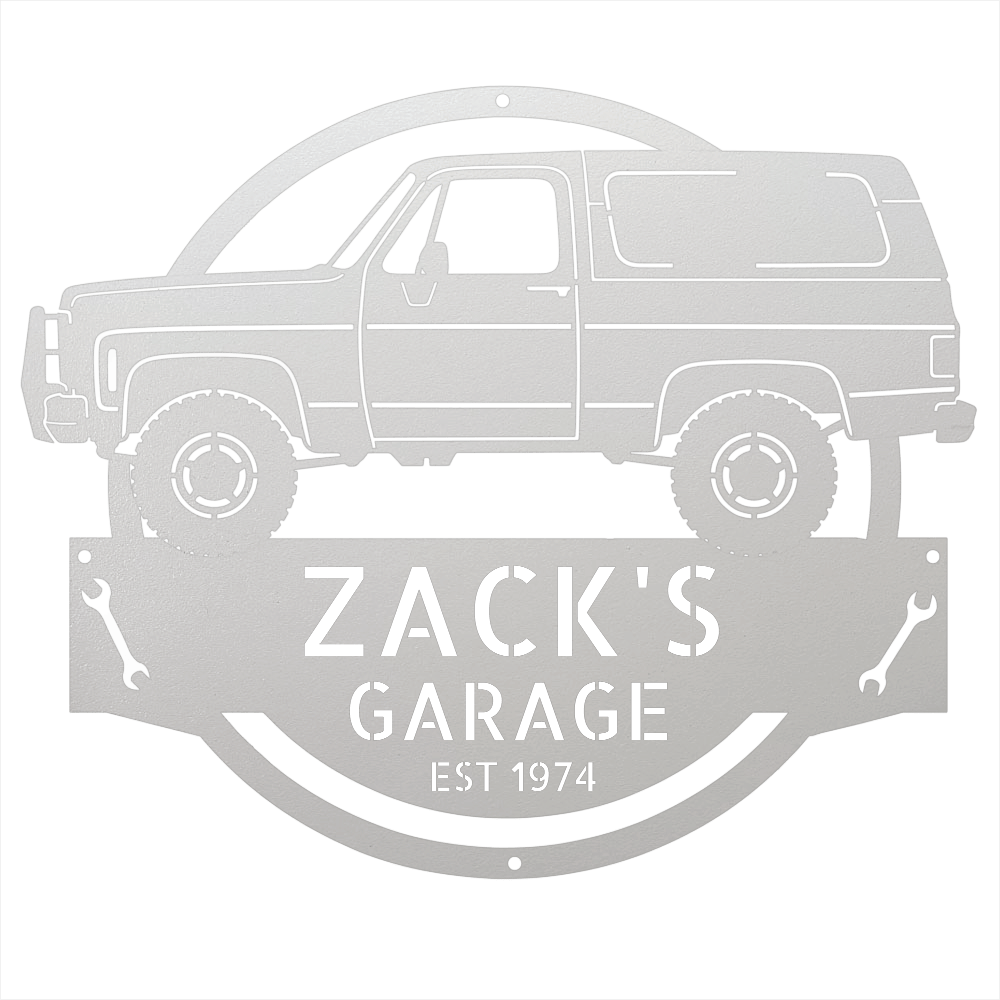 Steel Sign White / 12 1973 Chevrolet K5 Blazer Garage Sign | Personalized Squarebody Sign