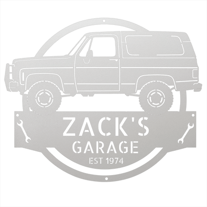 Steel Sign White / 12 1973 Chevrolet K5 Blazer Garage Sign | Personalized Squarebody Sign