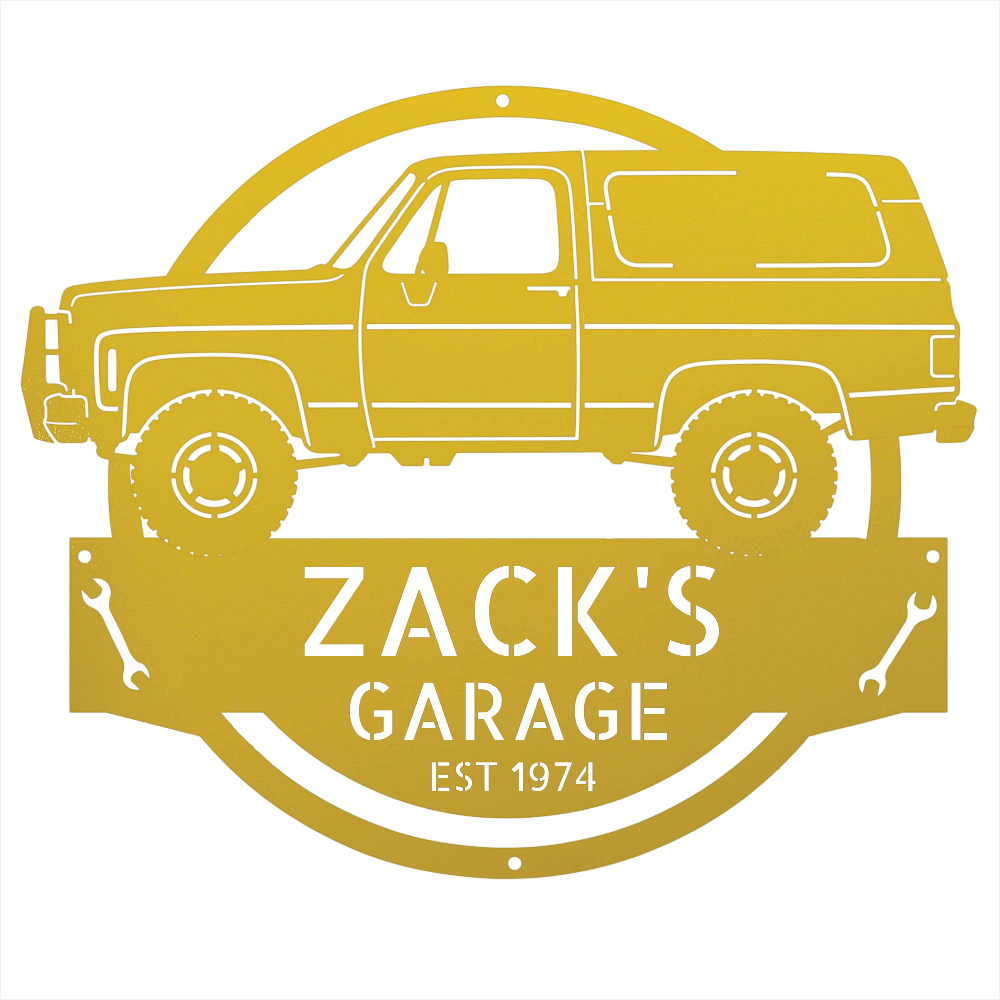 Steel Sign Yellow / 12 1973 Chevrolet K5 Blazer Garage Sign | Personalized Squarebody Sign