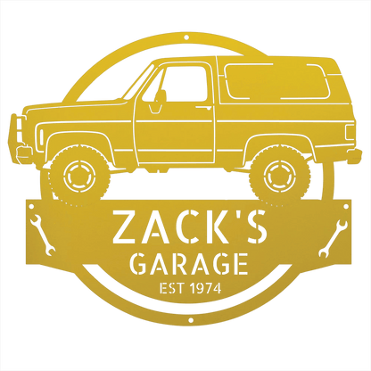 Steel Sign Yellow / 12 1973 Chevrolet K5 Blazer Garage Sign | Personalized Squarebody Sign