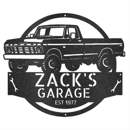 Steel Sign Black / 12 1973 Ford F-100 Dad’s Garage Metal Sign – Classic Truck Wall Art for Dad’s Workshop