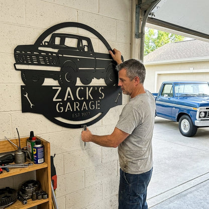 Steel Sign Black / 12 1973 Ford F-100 Dad’s Garage Metal Sign – Classic Truck Wall Art for Dad’s Workshop