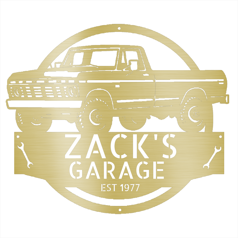 Steel Sign Gold / 12 1973 Ford F-100 Dad’s Garage Metal Sign – Classic Truck Wall Art for Dad’s Workshop