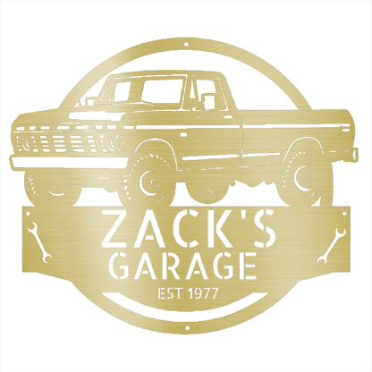 Steel Sign Gold / 12 1973 Ford F-100 Dad’s Garage Metal Sign – Classic Truck Wall Art for Dad’s Workshop