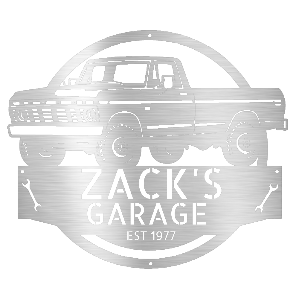Steel Sign Silver / 12 1973 Ford F-100 Dad’s Garage Metal Sign – Classic Truck Wall Art for Dad’s Workshop