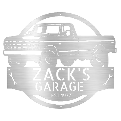 Steel Sign Silver / 12 1973 Ford F-100 Dad’s Garage Metal Sign – Classic Truck Wall Art for Dad’s Workshop