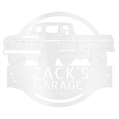 Steel Sign White / 12 1973 Ford F-100 Dad’s Garage Metal Sign – Classic Truck Wall Art for Dad’s Workshop