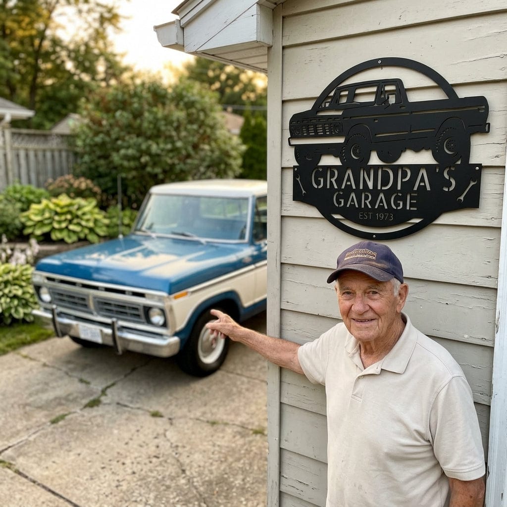 Steel Sign 1973 Ford F-100 Dad’s Garage Metal Sign – Classic Truck Wall Art for Dad’s Workshop