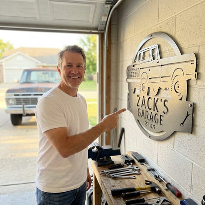 Steel Sign 1973 Ford F-100 Dad’s Garage Metal Sign – Classic Truck Wall Art for Dad’s Workshop