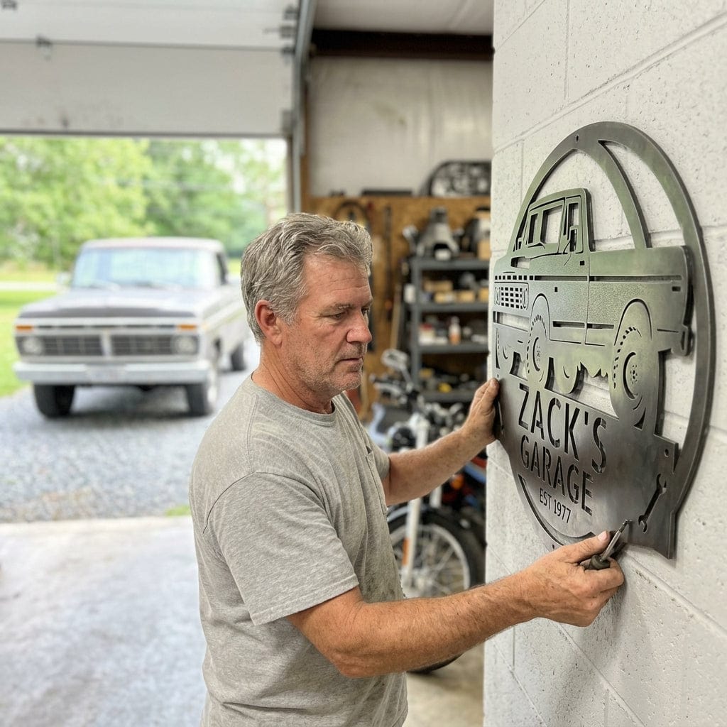 Steel Sign 1973 Ford F-100 Dad’s Garage Metal Sign – Classic Truck Wall Art for Dad’s Workshop