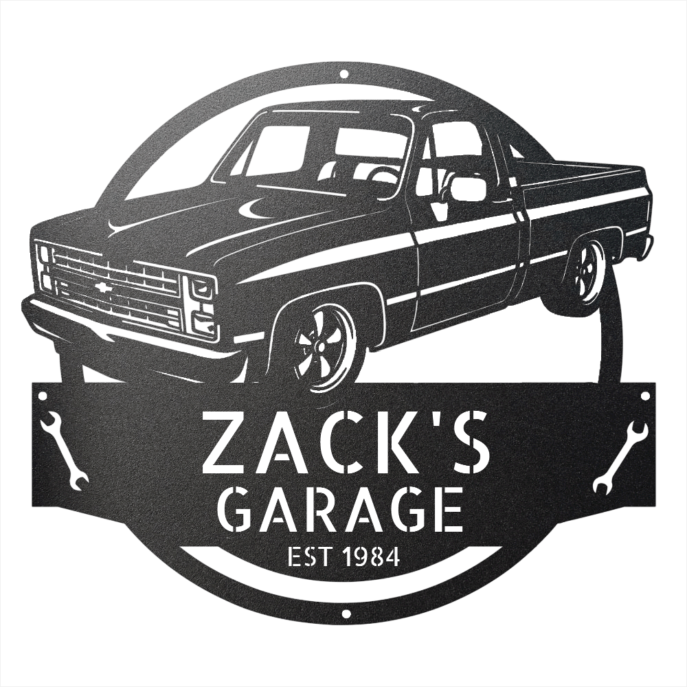 Steel Sign Black / 12 1984 C10 Squarebody Garage Sign | Personalized Truck Metal Art
