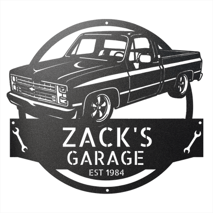 Steel Sign Black / 12 1984 C10 Squarebody Garage Sign | Personalized Truck Metal Art