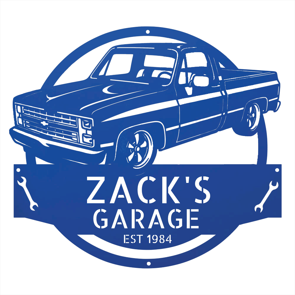 Steel Sign Blue / 12 1984 C10 Squarebody Garage Sign | Personalized Truck Metal Art