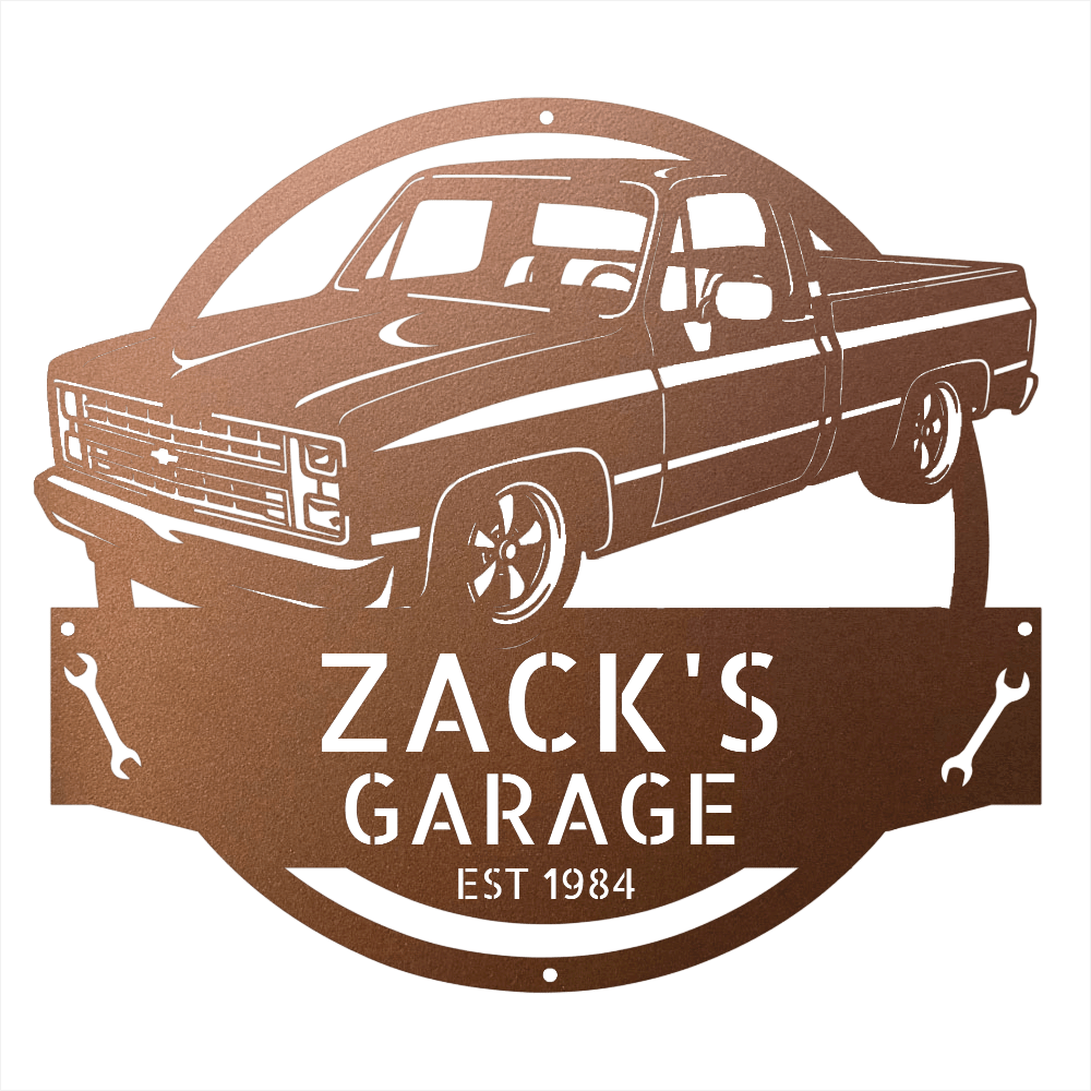 Steel Sign Copper / 12 1984 C10 Squarebody Garage Sign | Personalized Truck Metal Art