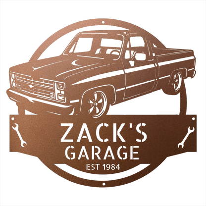 Steel Sign Copper / 12 1984 C10 Squarebody Garage Sign | Personalized Truck Metal Art