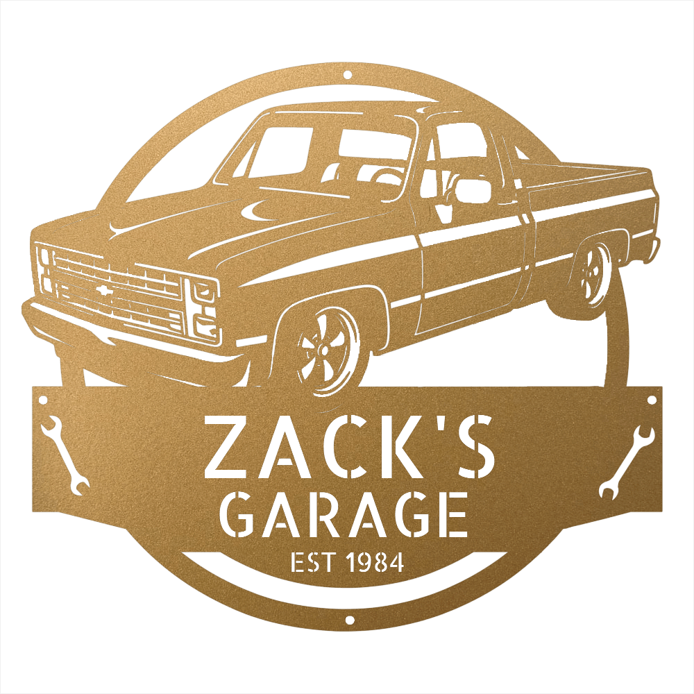 Steel Sign Gold / 12 1984 C10 Squarebody Garage Sign | Personalized Truck Metal Art