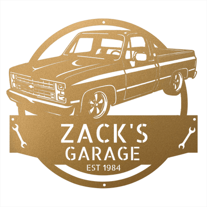 Steel Sign Gold / 12 1984 C10 Squarebody Garage Sign | Personalized Truck Metal Art
