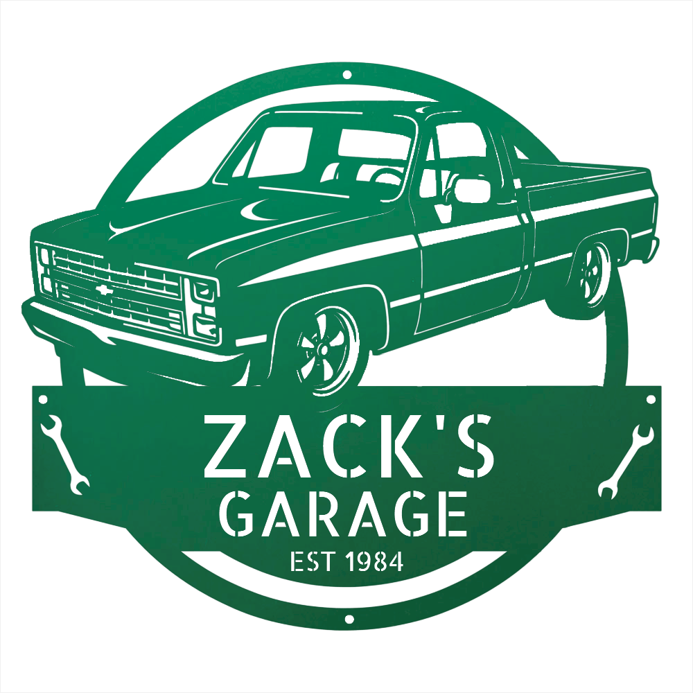 Steel Sign Green / 12 1984 C10 Squarebody Garage Sign | Personalized Truck Metal Art
