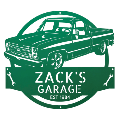Steel Sign Green / 12 1984 C10 Squarebody Garage Sign | Personalized Truck Metal Art