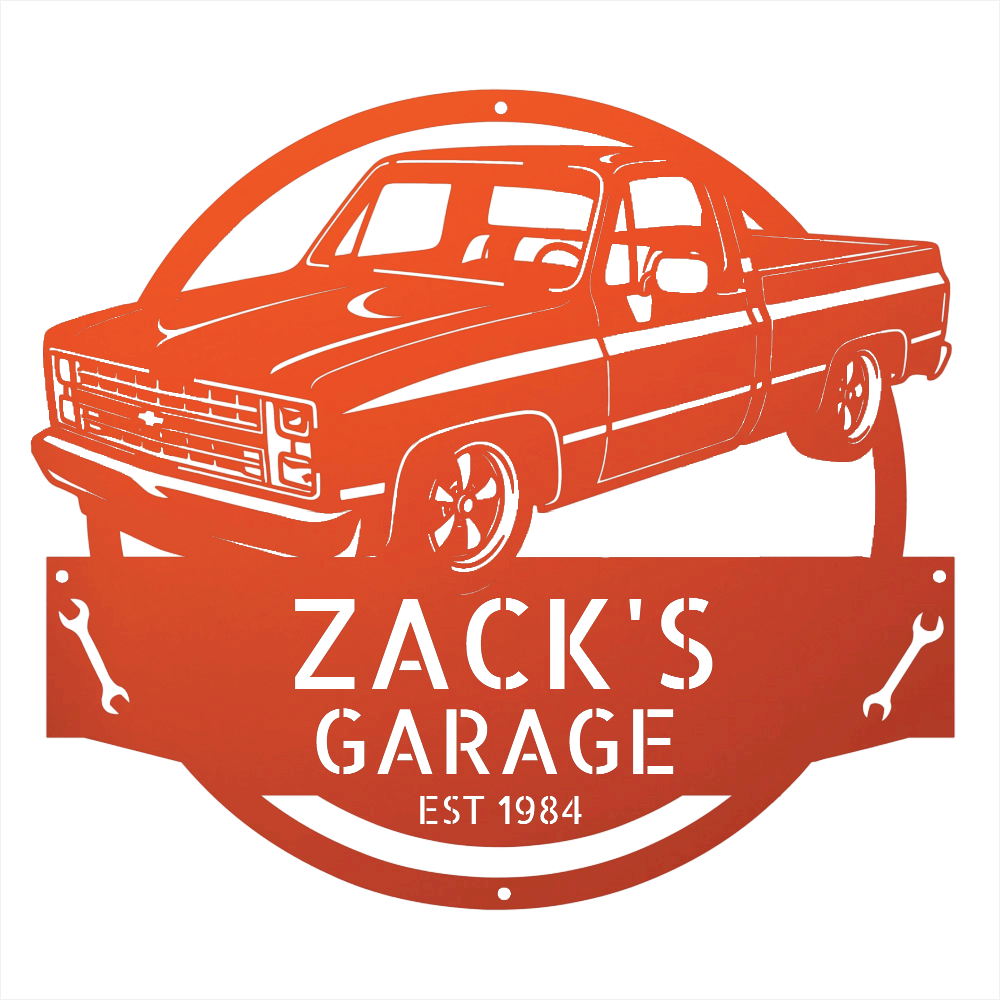 Steel Sign Orange / 12 1984 C10 Squarebody Garage Sign | Personalized Truck Metal Art