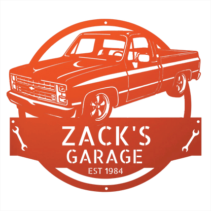 Steel Sign Orange / 12 1984 C10 Squarebody Garage Sign | Personalized Truck Metal Art