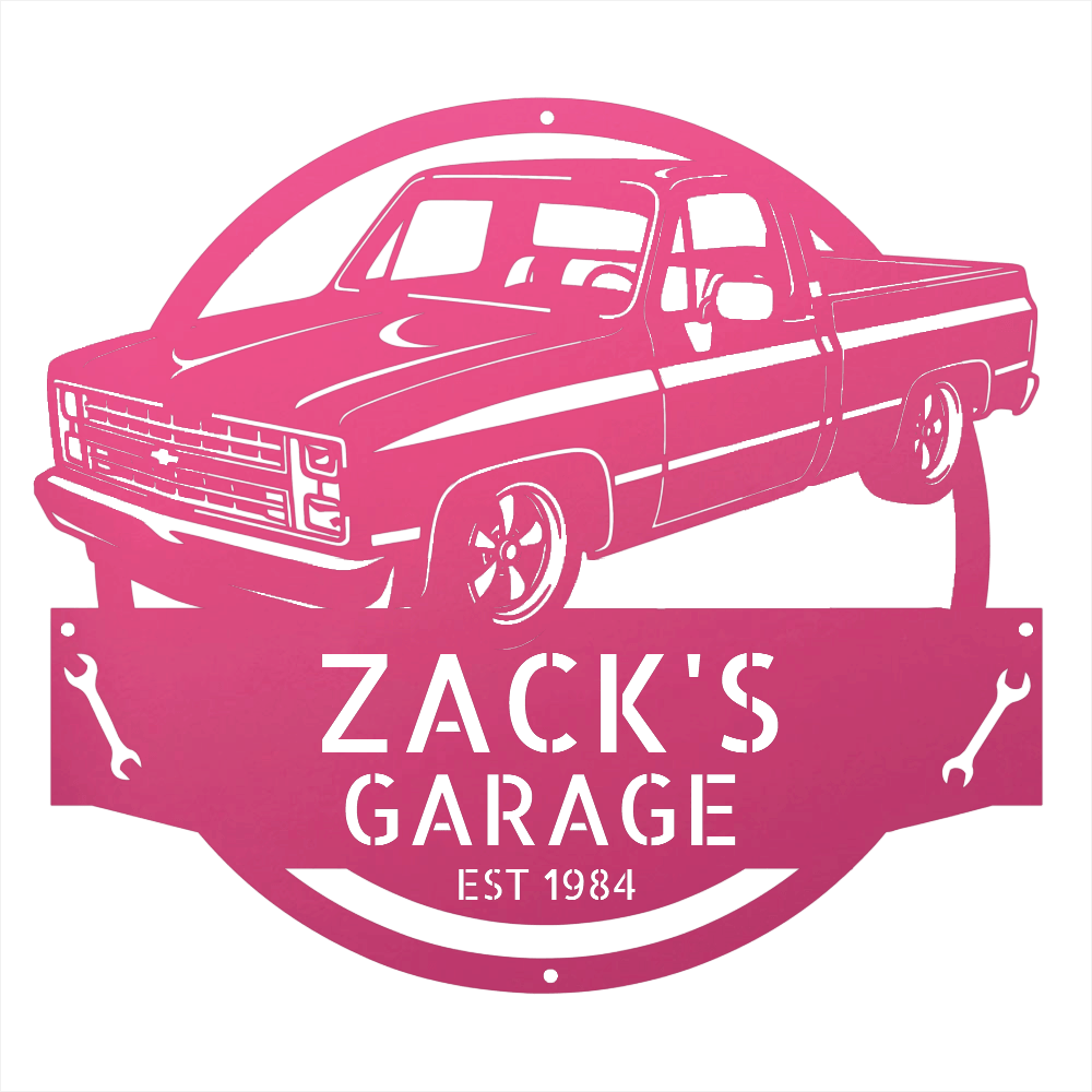 Steel Sign Pink / 12 1984 C10 Squarebody Garage Sign | Personalized Truck Metal Art