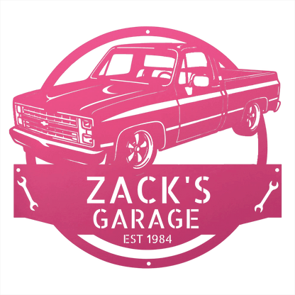 Steel Sign Pink / 12 1984 C10 Squarebody Garage Sign | Personalized Truck Metal Art