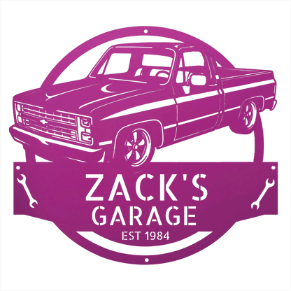 Steel Sign Purple / 12 1984 C10 Squarebody Garage Sign | Personalized Truck Metal Art
