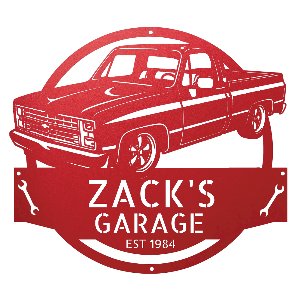 Steel Sign Red / 12 1984 C10 Squarebody Garage Sign | Personalized Truck Metal Art