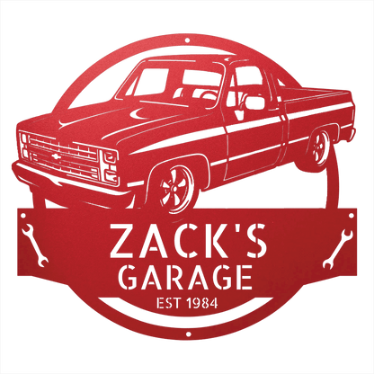 Steel Sign Red / 12 1984 C10 Squarebody Garage Sign | Personalized Truck Metal Art