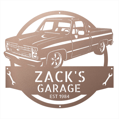 Steel Sign Rose / 12 1984 C10 Squarebody Garage Sign | Personalized Truck Metal Art