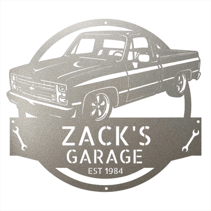 Steel Sign Silver / 12 1984 C10 Squarebody Garage Sign | Personalized Truck Metal Art