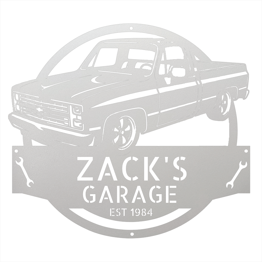 Steel Sign White / 12 1984 C10 Squarebody Garage Sign | Personalized Truck Metal Art