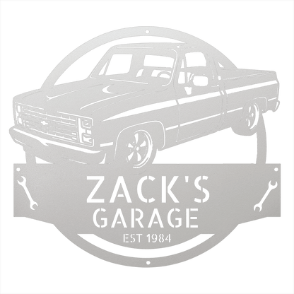Steel Sign White / 12 1984 C10 Squarebody Garage Sign | Personalized Truck Metal Art