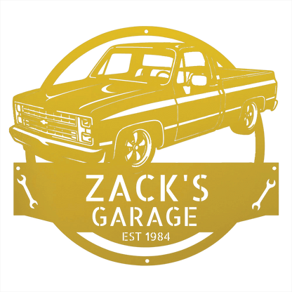 Steel Sign Yellow / 12 1984 C10 Squarebody Garage Sign | Personalized Truck Metal Art